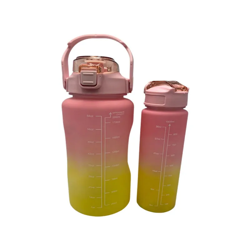 2-In-1 2L Motivational Water Bottle With Straw 2107 Pink Yellow