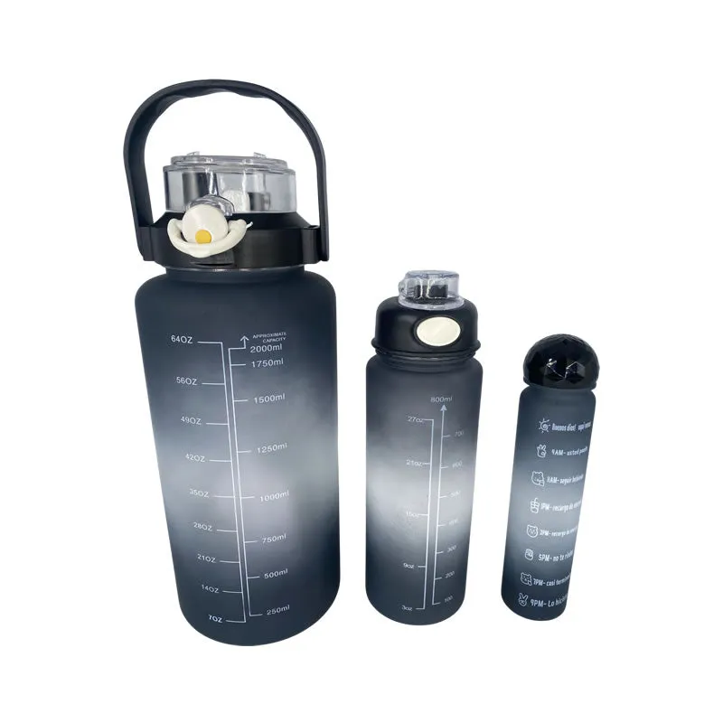 3-In-1 Motivational Water Bottle With Straw 1005 Black