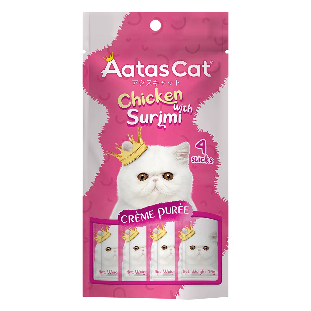 Aatas Cat Creme Puree Chicken with Surimi 14g x 4sachets