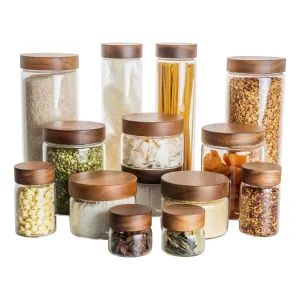 Acacia Wood Glass Jar Small Pantry Organisation Pack