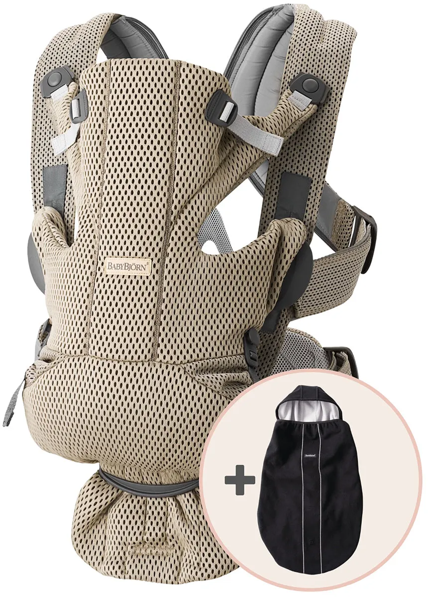 BabyBjorn Baby Carrier Free, 3D Mesh   Cover Bundle - Gray Beige / Black