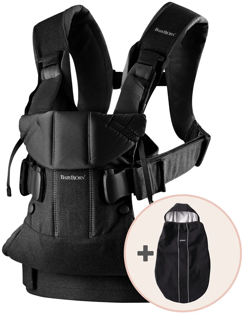 BabyBjorn Baby Carrier One, Cotton Mix   Cover Bundle - Black / Black