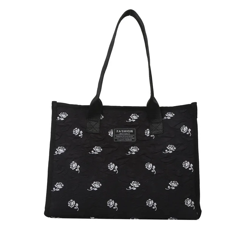 Black & White Floral Canvas Shoulder Bag