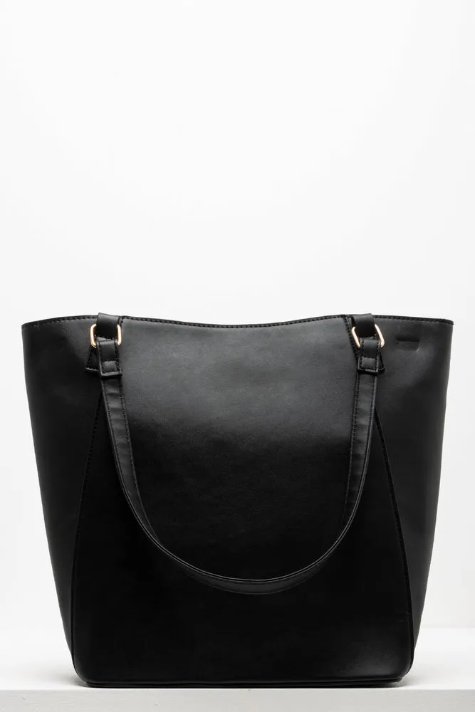 Black Diagonal Zippers Tote Bag