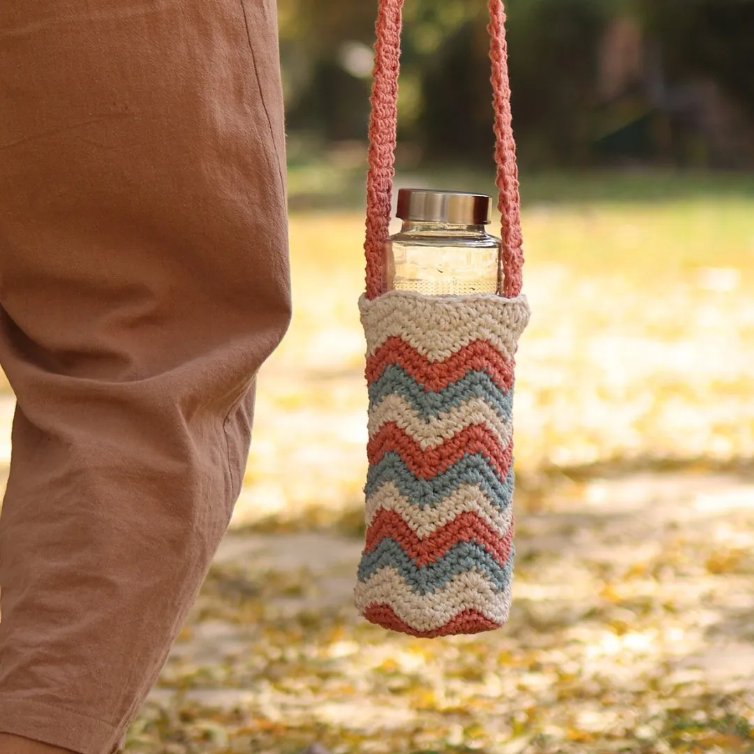 Chevron Peach Handmade Crochet Sling Bottle Cover