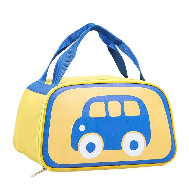 Children Bus Cartoon Foil Insulated Lunch Bag -AMP YELLOW AND BLUE