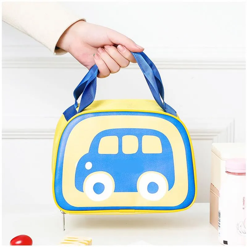 Children Bus Cartoon Foil Insulated Lunch Bag -AMP YELLOW AND BLUE