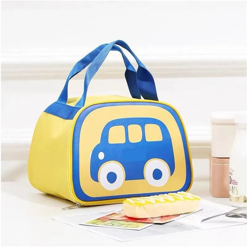 Children Bus Cartoon Foil Insulated Lunch Bag -AMP YELLOW AND BLUE