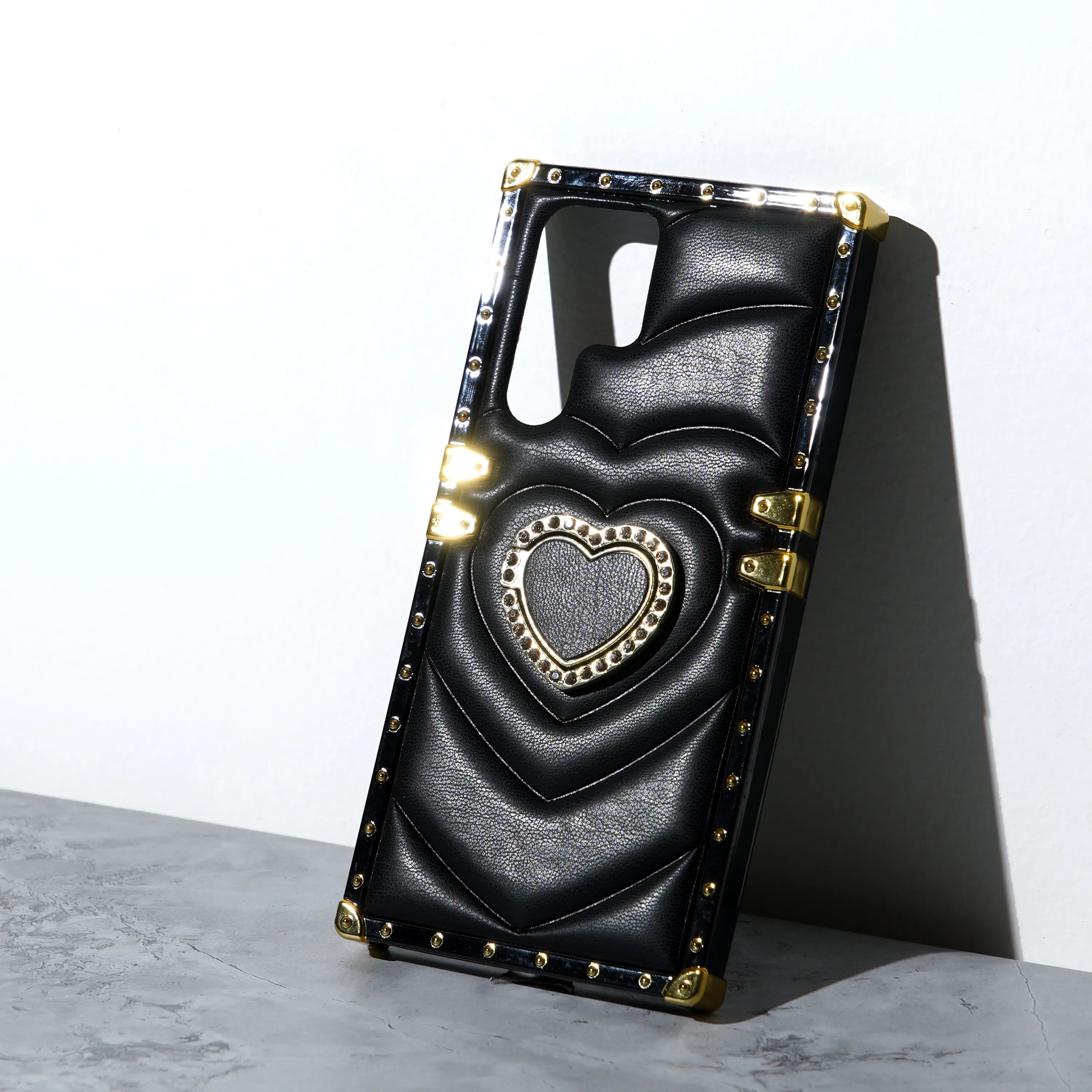 Chokore 3D Heart Leather Cover with Holder (Black) for Samsung