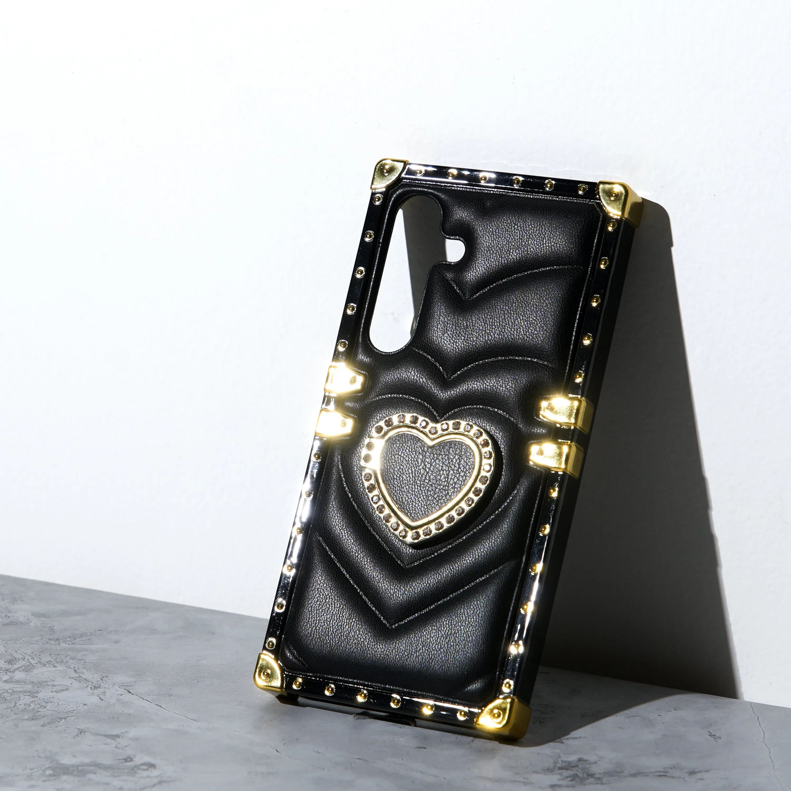 Chokore 3D Heart Leather Cover with Holder (Black) for Samsung