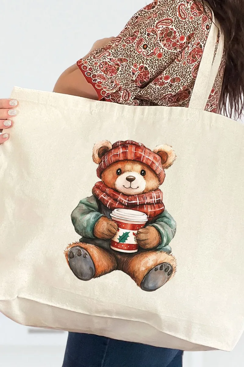 Christmas Wishes Bear Canvas Jumbo Tote