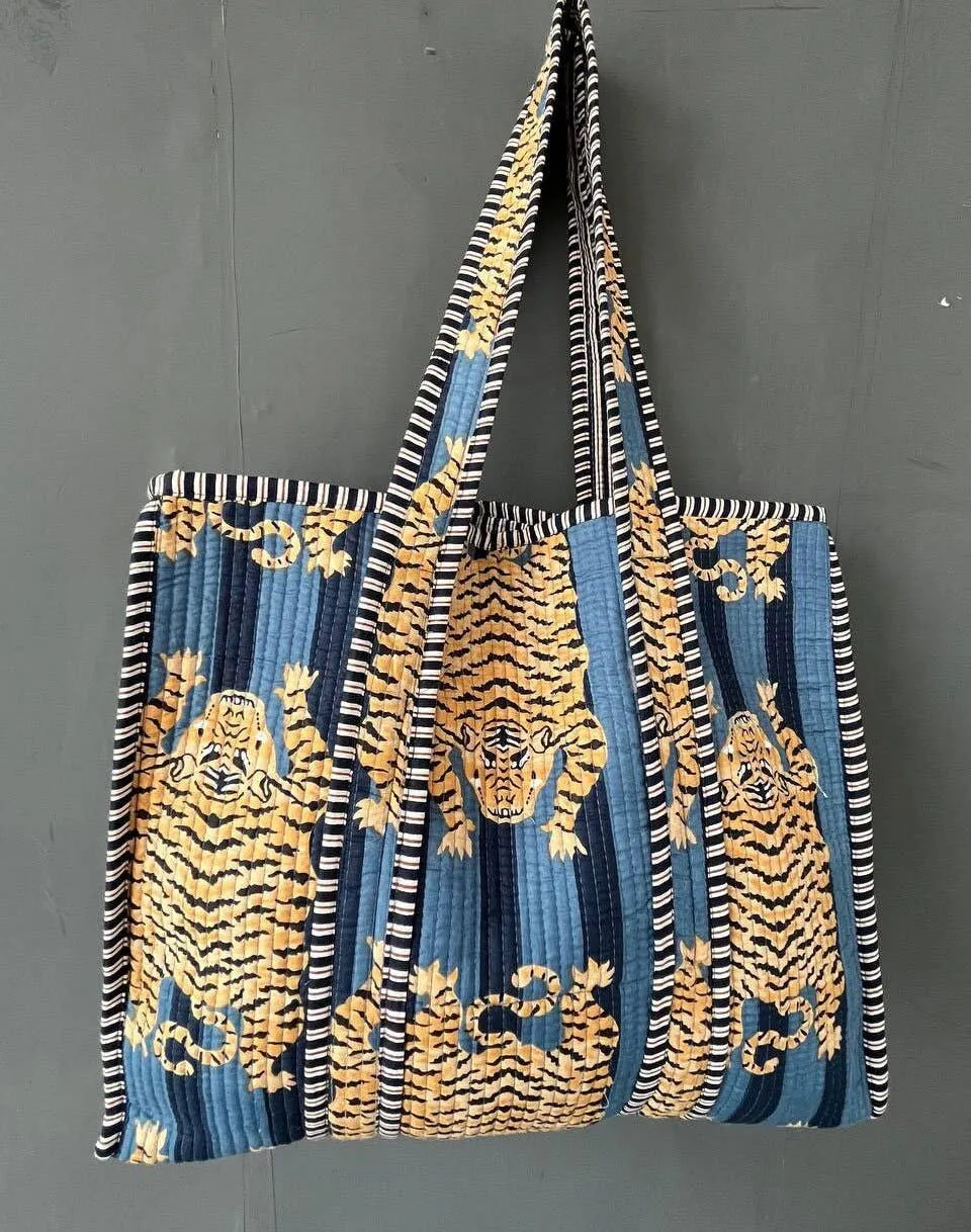 Cotton Tiger Tote Bag - Blue