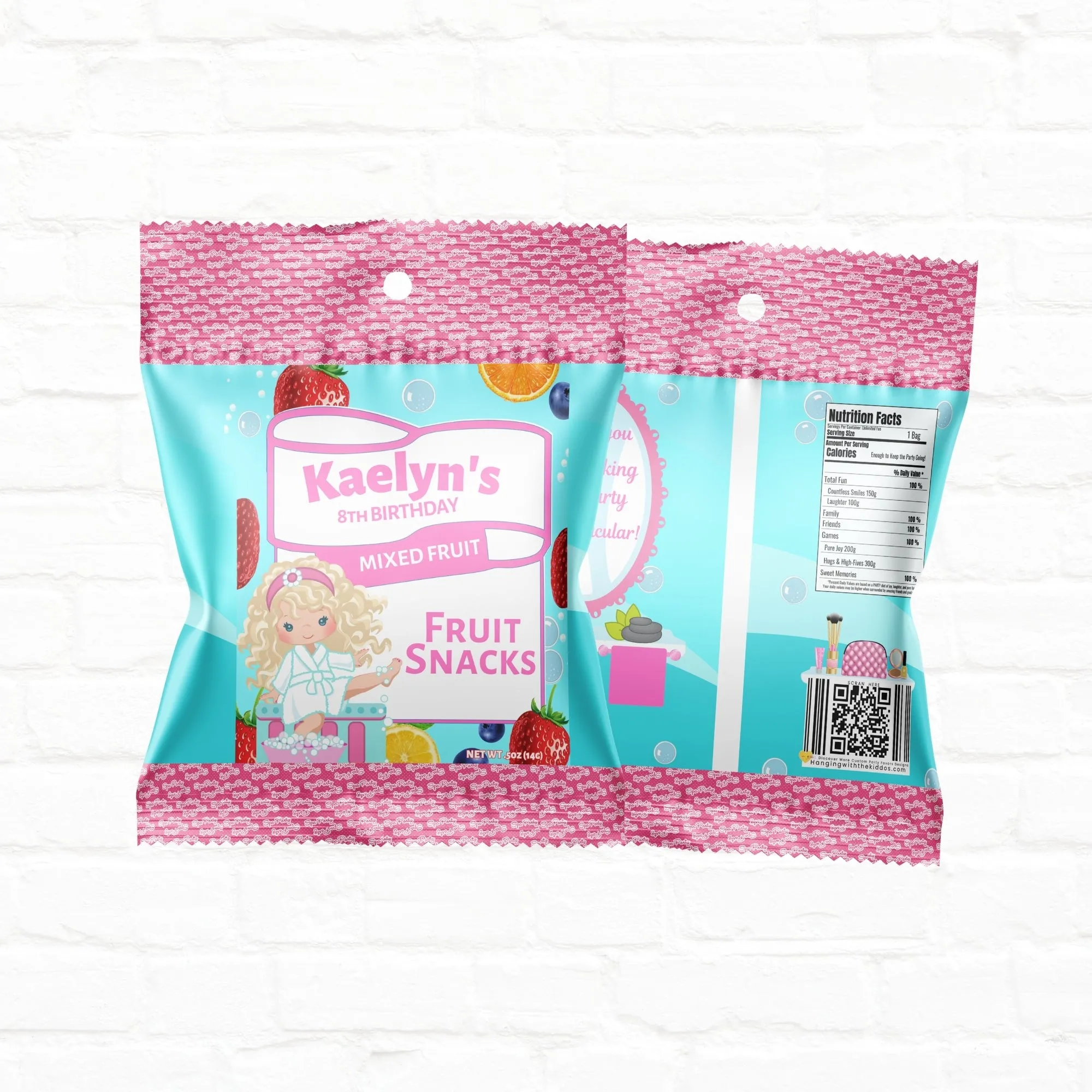 Custom Spa Party Favors: Personalized Fruit Snack Pouches for Kids