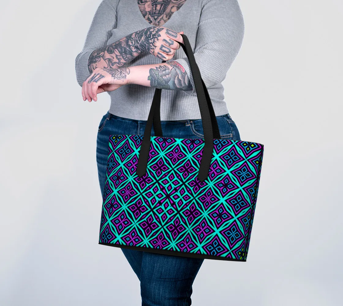 CYAN PATTERN VEGAN LEATHER TOTE BAG | CAMERON GRAY