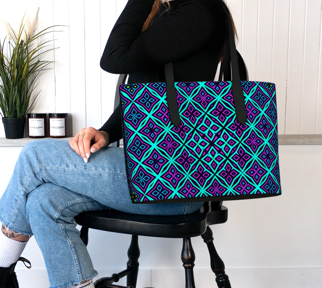 CYAN PATTERN VEGAN LEATHER TOTE BAG | CAMERON GRAY