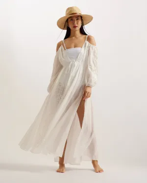 Daeseey Embroidered Cold Shoulder Maxi Cover Up Ivory