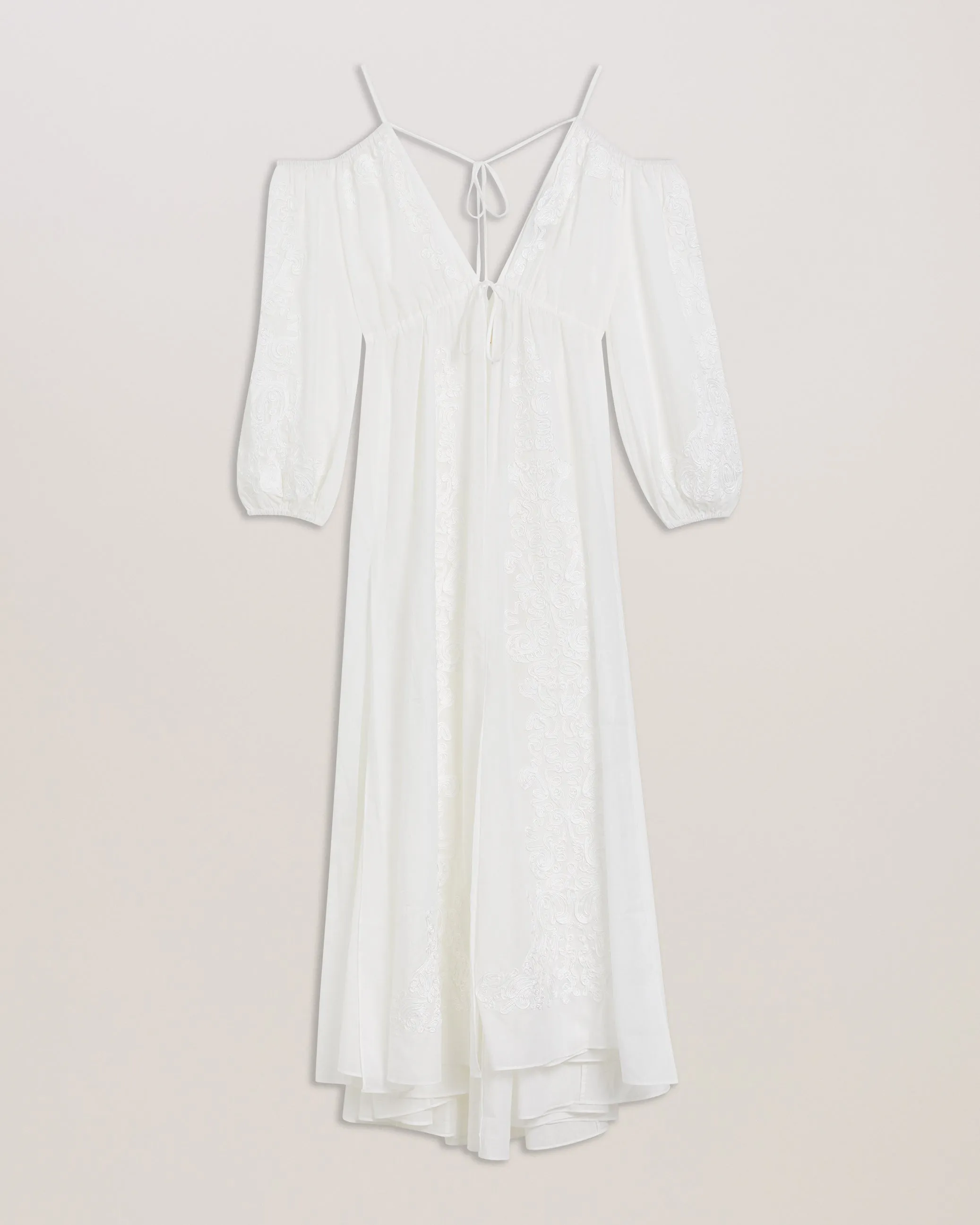 Daeseey Embroidered Cold Shoulder Maxi Cover Up Ivory