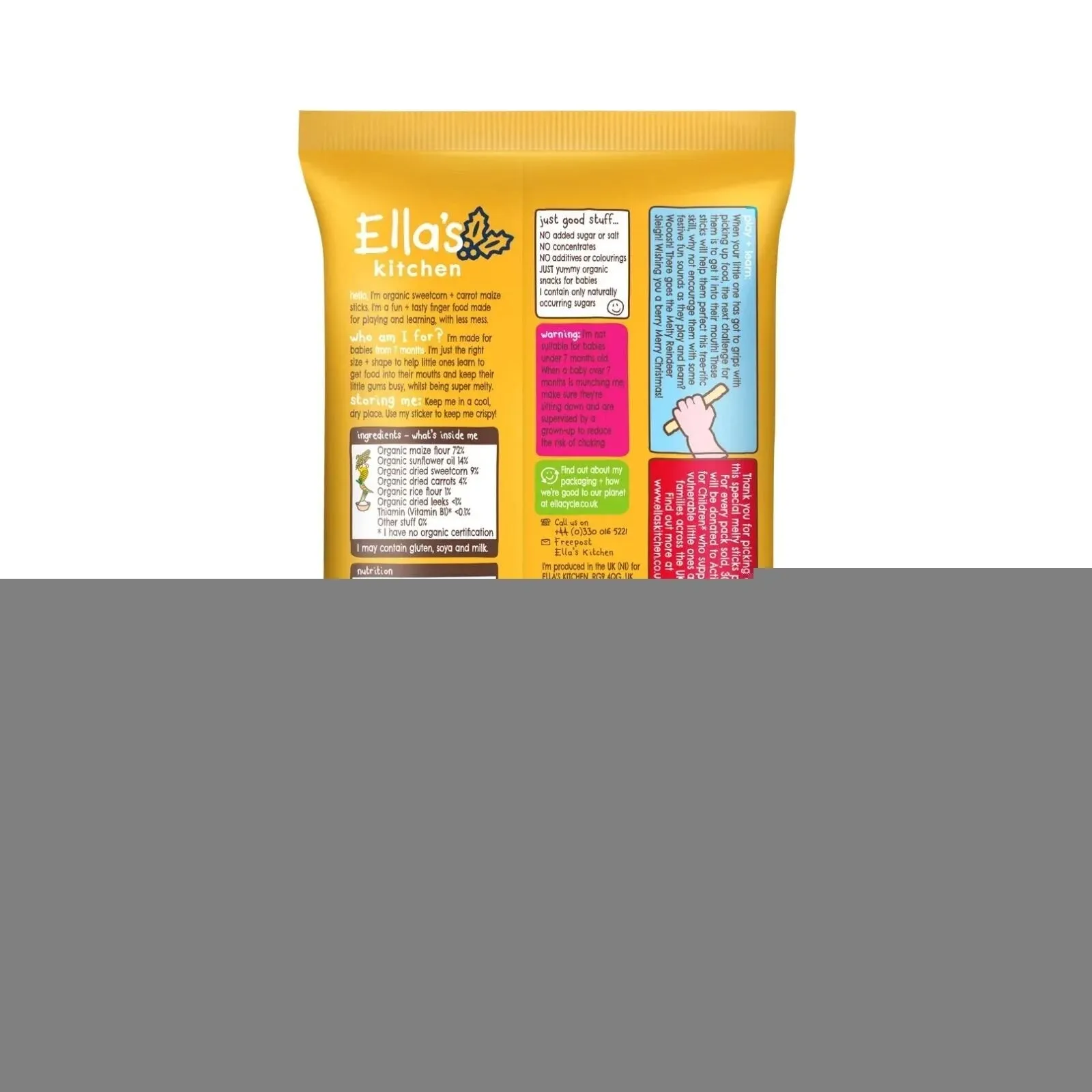 Ella's Kitchen Organic Sweetcorn & Carrot Melty Sticks Baby Snack 7  months 16g