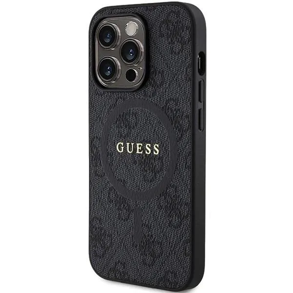 Guess 4G Collection Leather Metal Logo with MagSafe Hard Case for iphone 15 Pro Max 6.7" Black - GUHMP15XG4GDRK