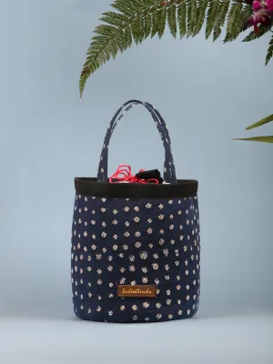 Indigo Black Ajrakh Block Printed Bucket Utility Bag - B0204