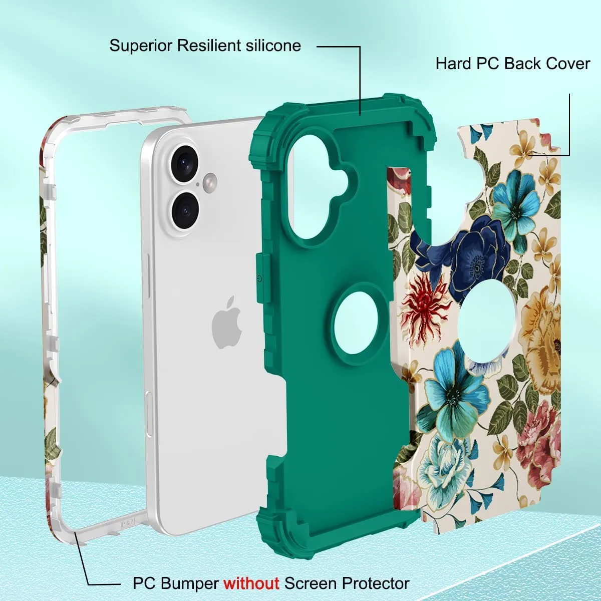 iPhone 16 Case 6.1", Heavy Duty Shockproof Protection Soft Silicone Bumpers Hybrid Protective Case