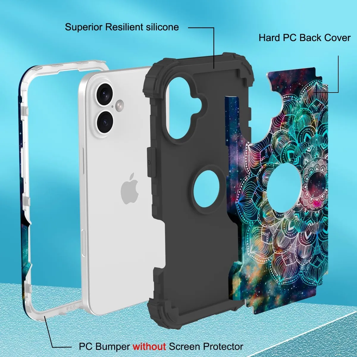 iPhone 16 Case 6.1", Heavy Duty Shockproof Protection Soft Silicone Bumpers Hybrid Protective Case