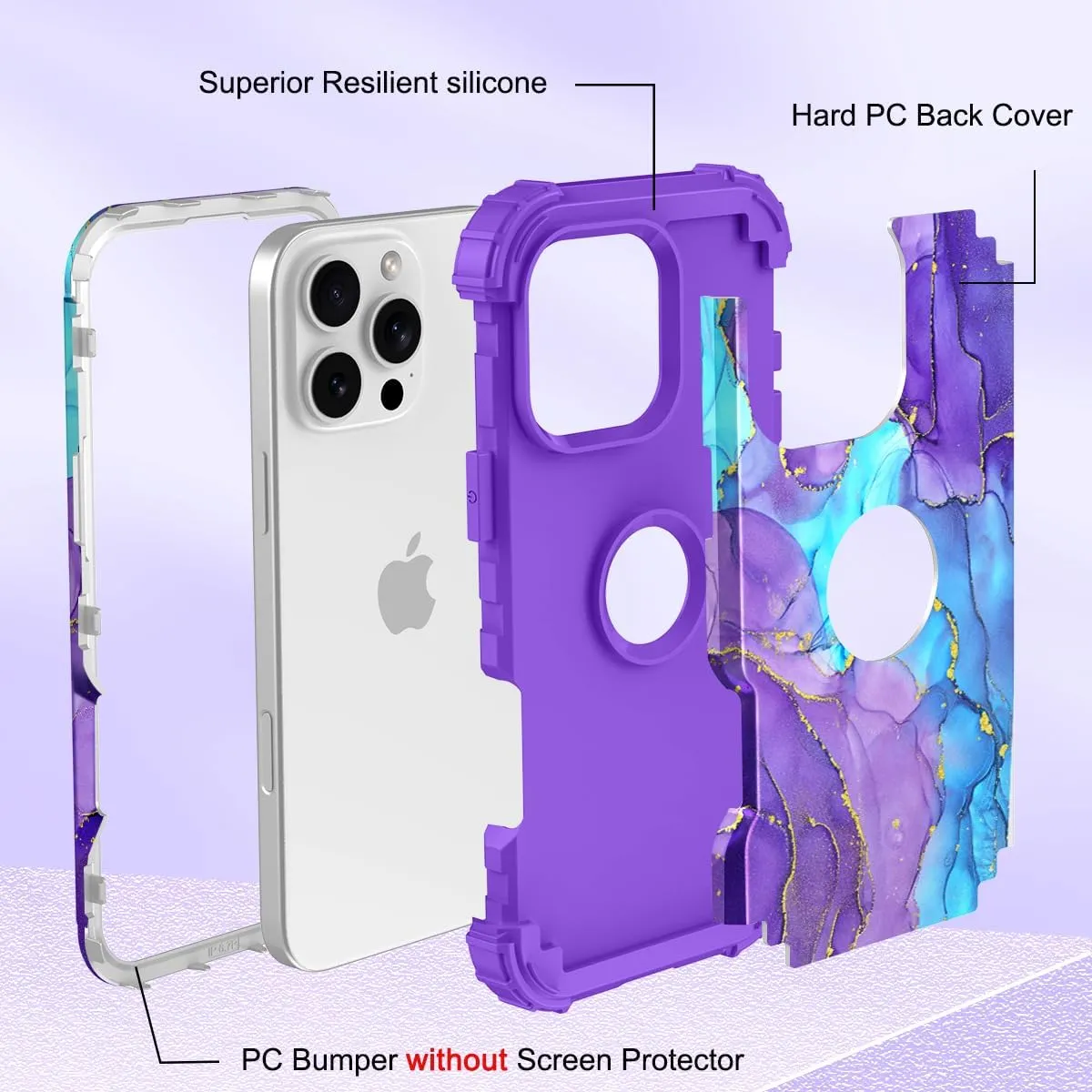 iPhone 16 Case 6.1", Heavy Duty Shockproof Protection Soft Silicone Bumpers Hybrid Protective Case