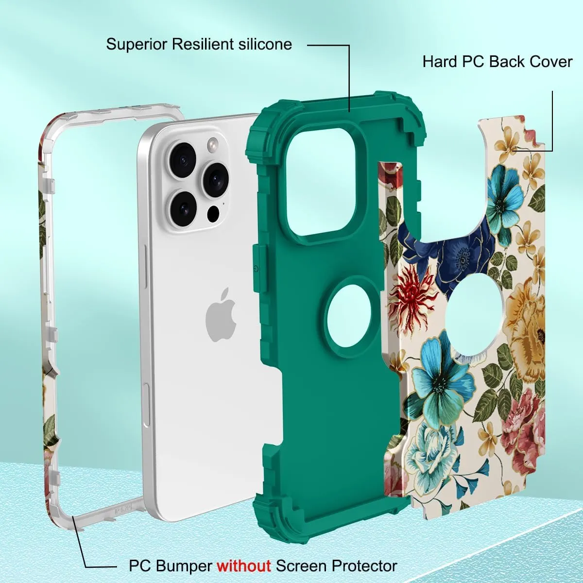 iPhone 16 Case 6.1", Heavy Duty Shockproof Protection Soft Silicone Bumpers Hybrid Protective Case