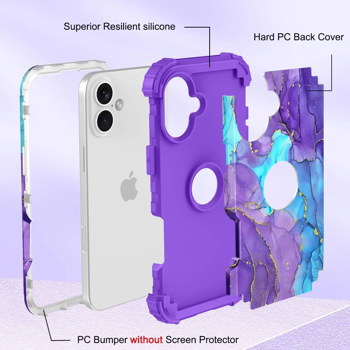 iPhone 16 Case 6.1", Heavy Duty Shockproof Protection Soft Silicone Bumpers Hybrid Protective Case