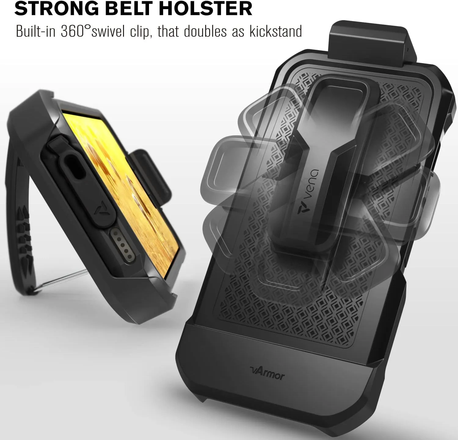 iPhone 16 Pro Rugged Case Belt Clip Holster  Heavy Duty Tough Protective Cover - Black/Graphite Gray