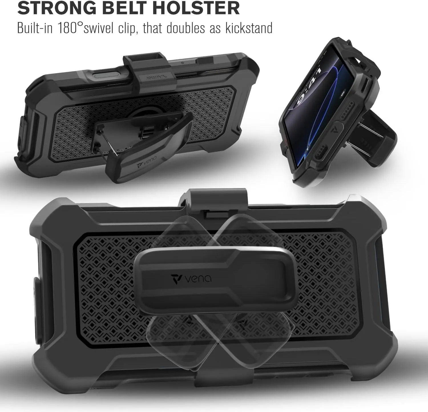 iPhone 16 Pro Rugged Case Belt Clip Holster  Heavy Duty Tough Protective Cover - Black/Graphite Gray