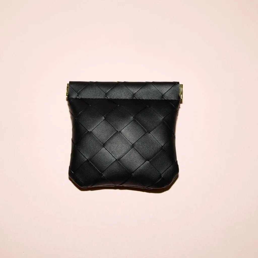 Large and small black woven pouches