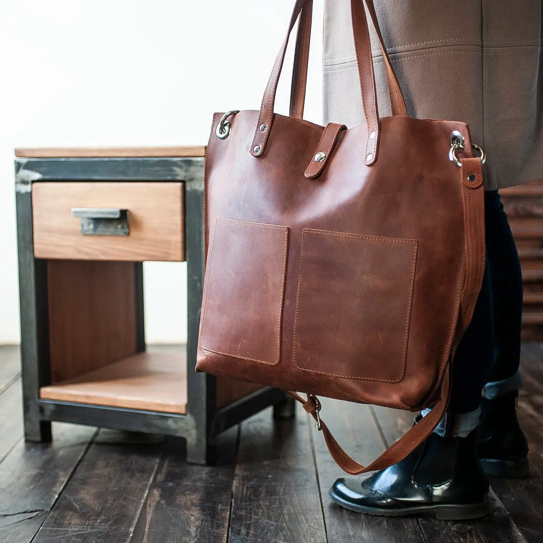 Large Leather Bag,Brown Leather Tote Bag,Teacher Bag With Two Pocket ,Leather Tote Women,Laptop Bag Women,Everyday Bag,Leather Work Bag