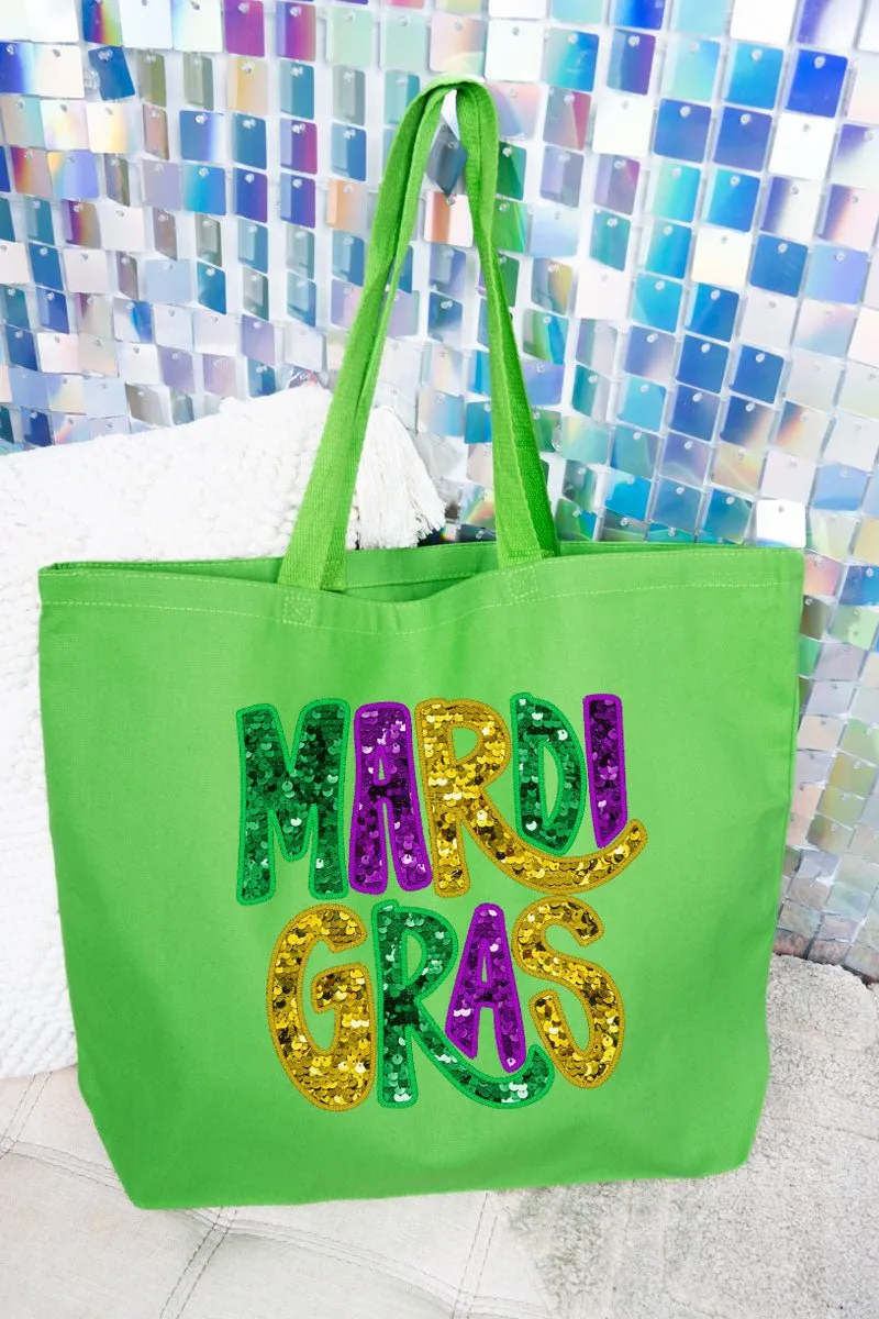 Mardi Gras Doodle Faux Glitter Canvas Jumbo Tote