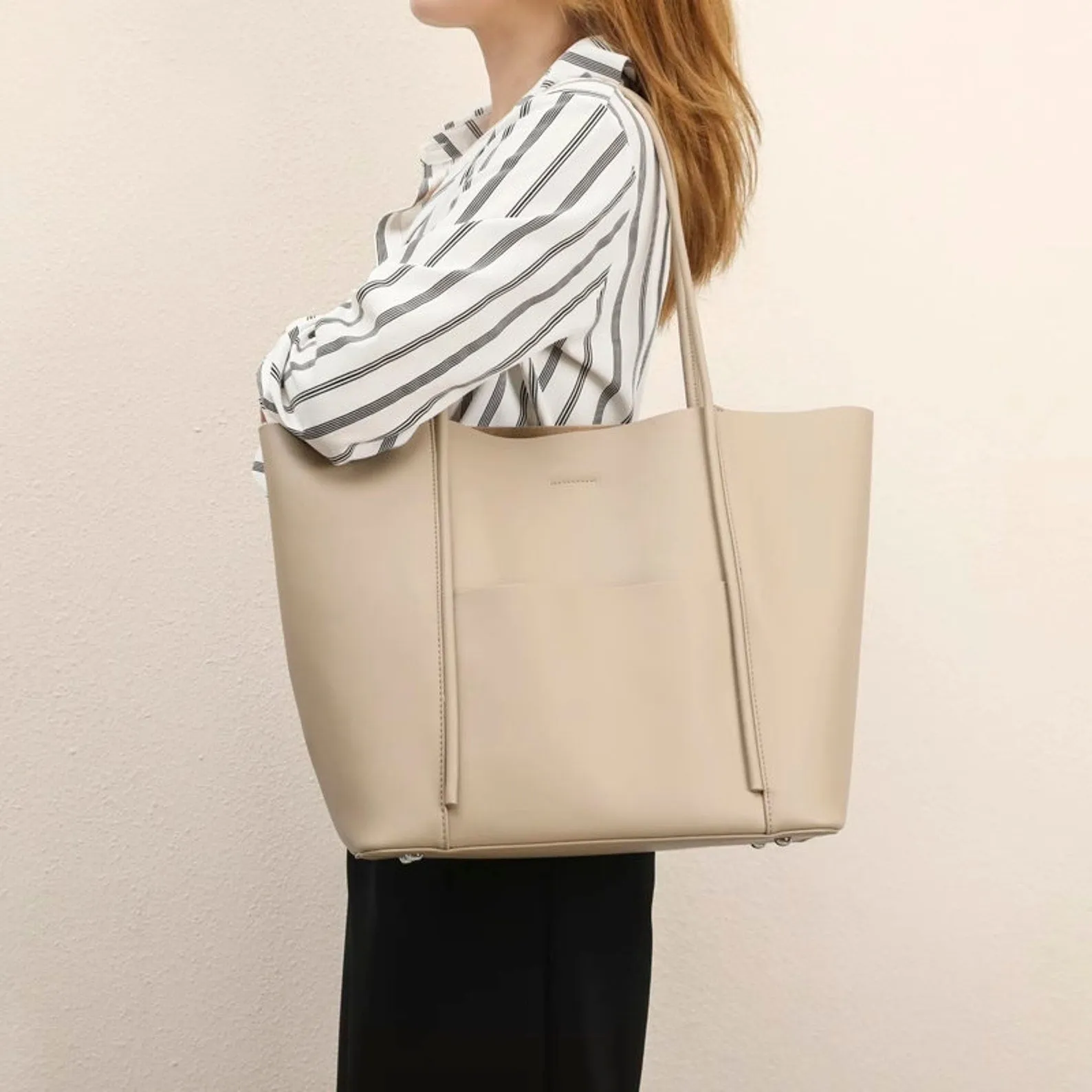 Minimalist Large Genuine Leather Tote Bag