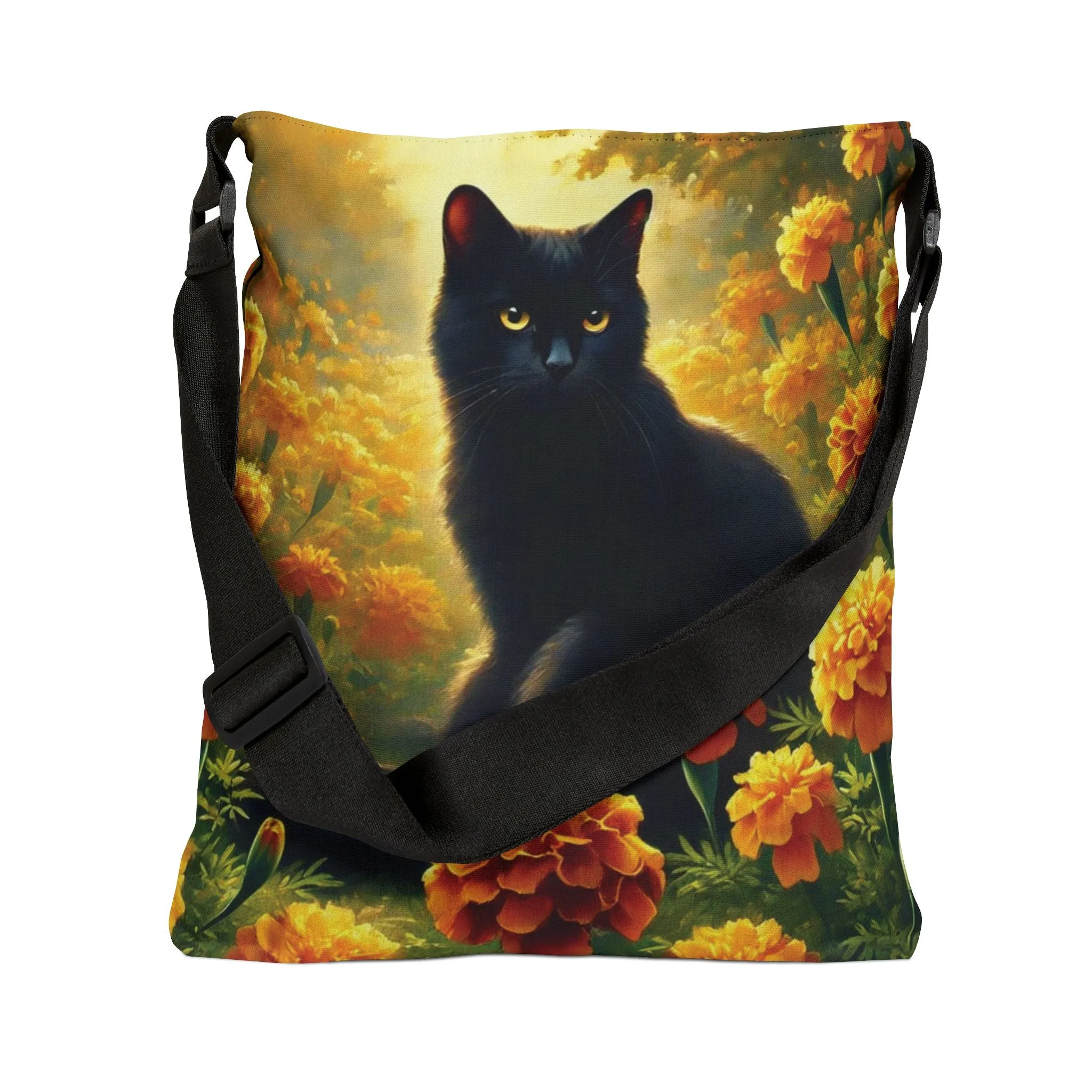 October Birth Flower - Marigolds - Cat Lover - Adjustable Strap Tote Bag