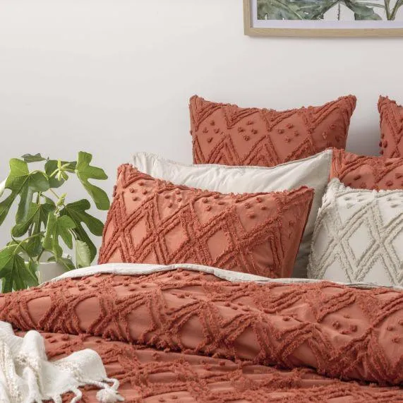 Park Avenue Medallion Cotton Vintage Washed Tufted Quilt Cover Set - Auburn