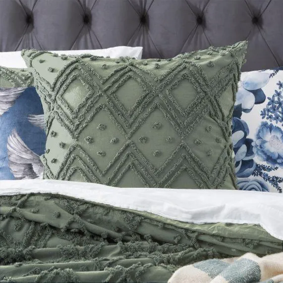 Park Avenue Medallion Cotton Vintage Washed Tufted Quilt Cover Set - Evergreen