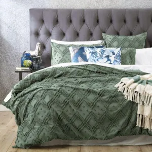 Park Avenue Medallion Cotton Vintage Washed Tufted Quilt Cover Set - Evergreen