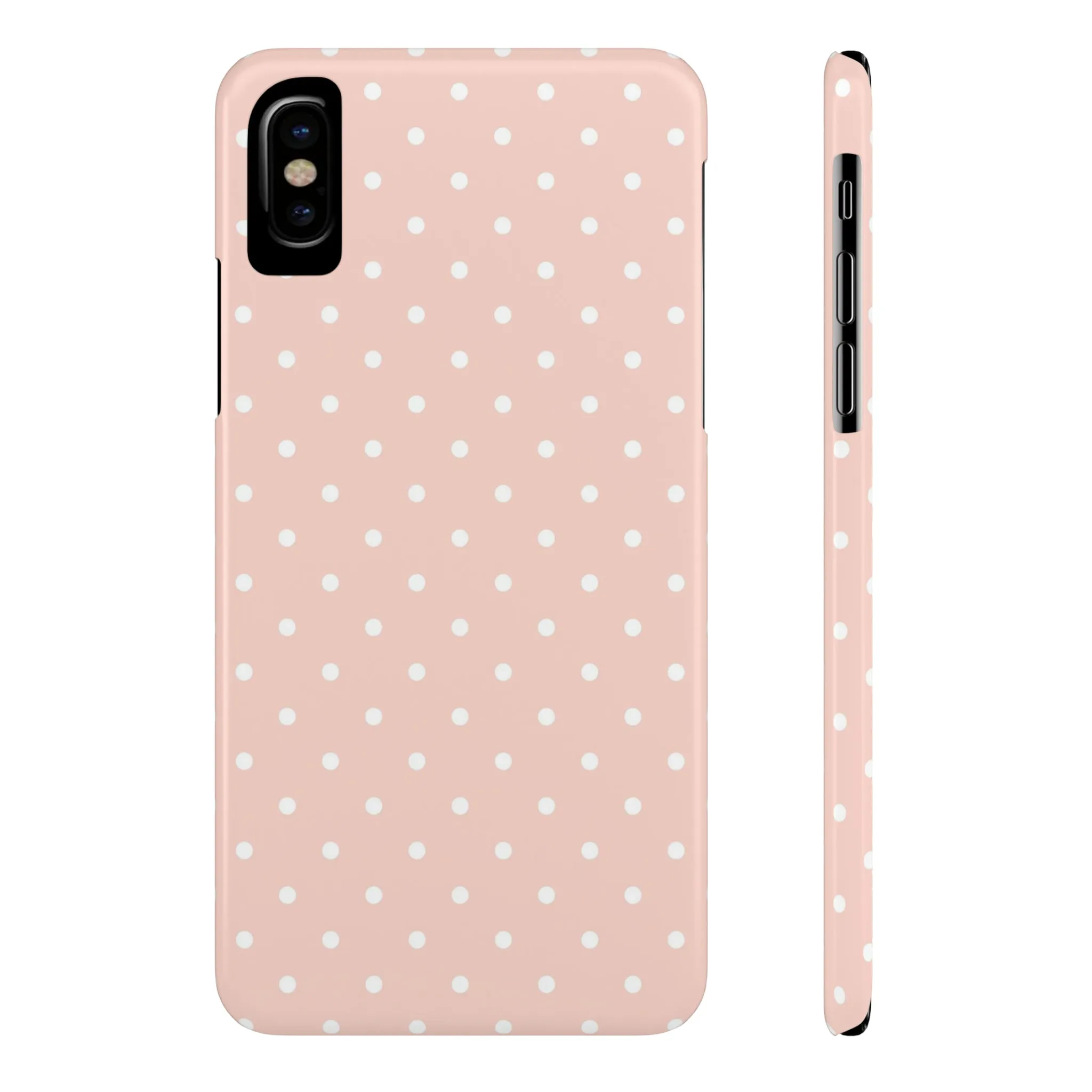 Pink background White Polka Dots Design Sleek Elegance Wireless-Charging Compatible Phone Case Slim Phone Case compatible with over 20 iphone models