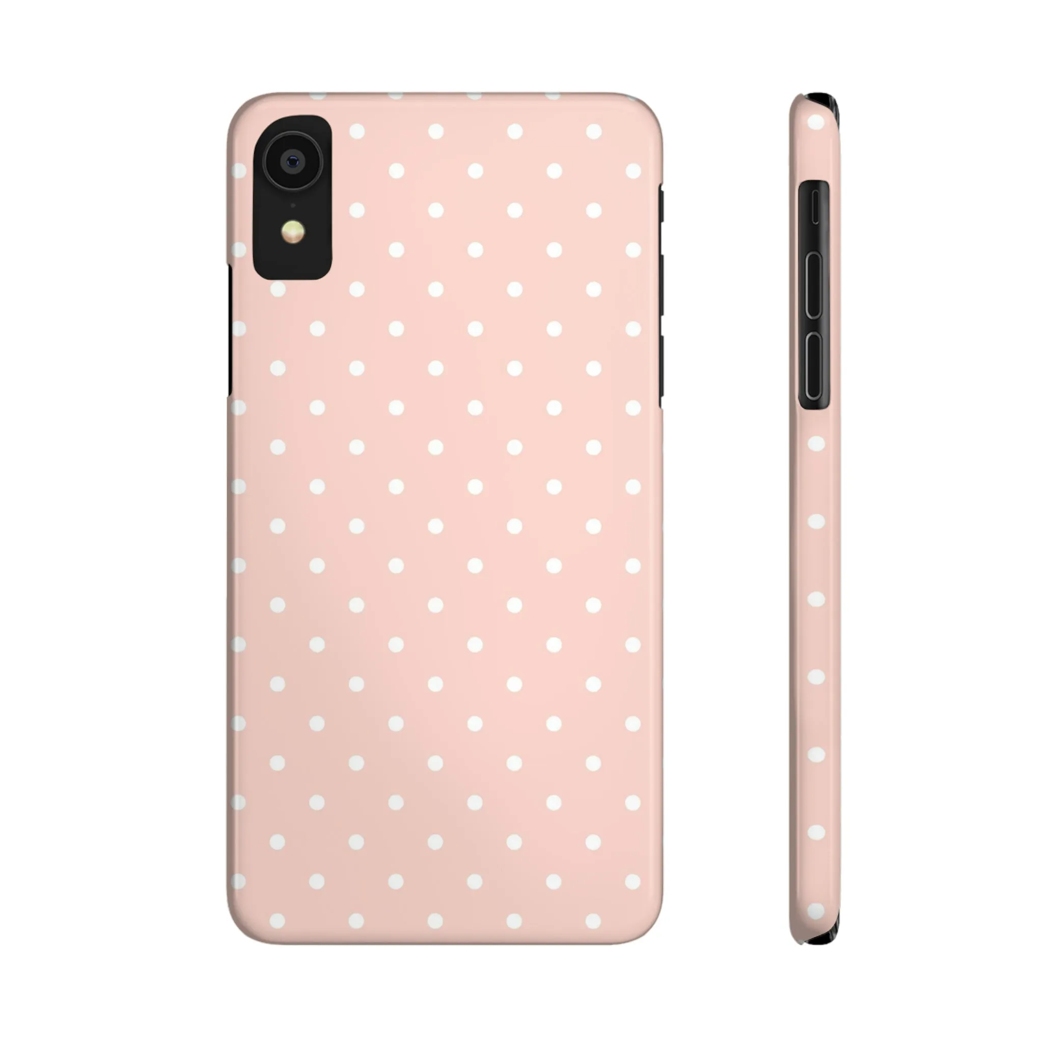 Pink background White Polka Dots Design Sleek Elegance Wireless-Charging Compatible Phone Case Slim Phone Case compatible with over 20 iphone models