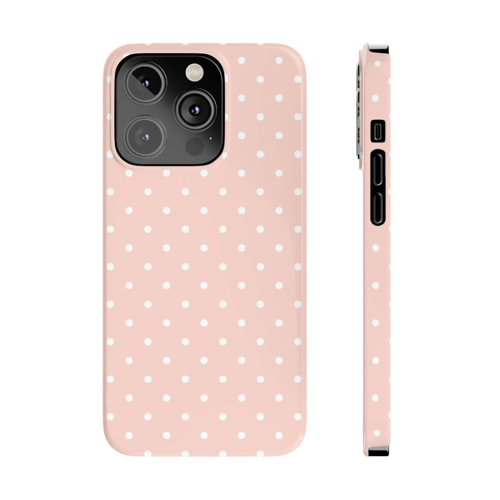 Pink background White Polka Dots Design Sleek Elegance Wireless-Charging Compatible Phone Case Slim Phone Case compatible with over 20 iphone models