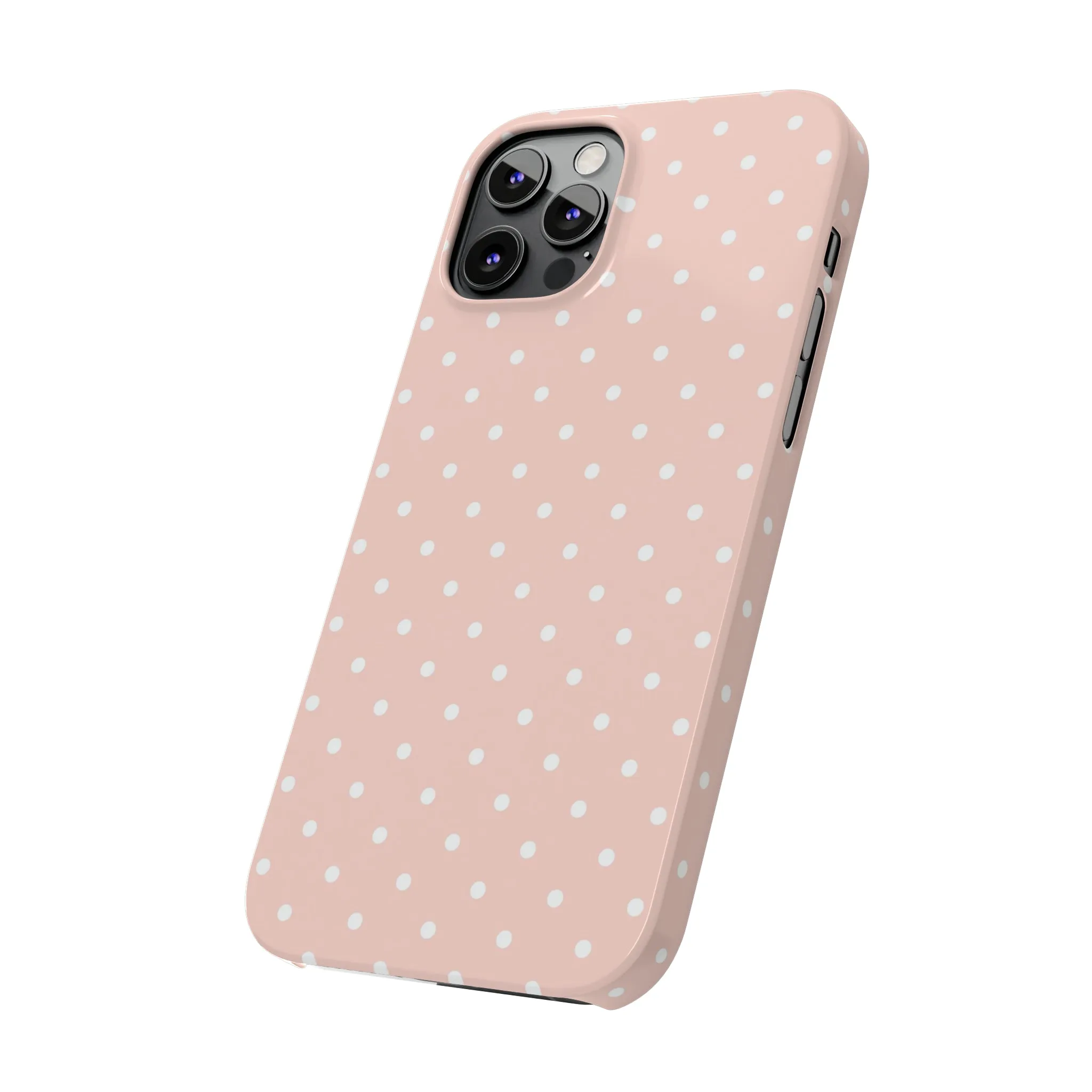 Pink background White Polka Dots Design Sleek Elegance Wireless-Charging Compatible Phone Case Slim Phone Case compatible with over 20 iphone models