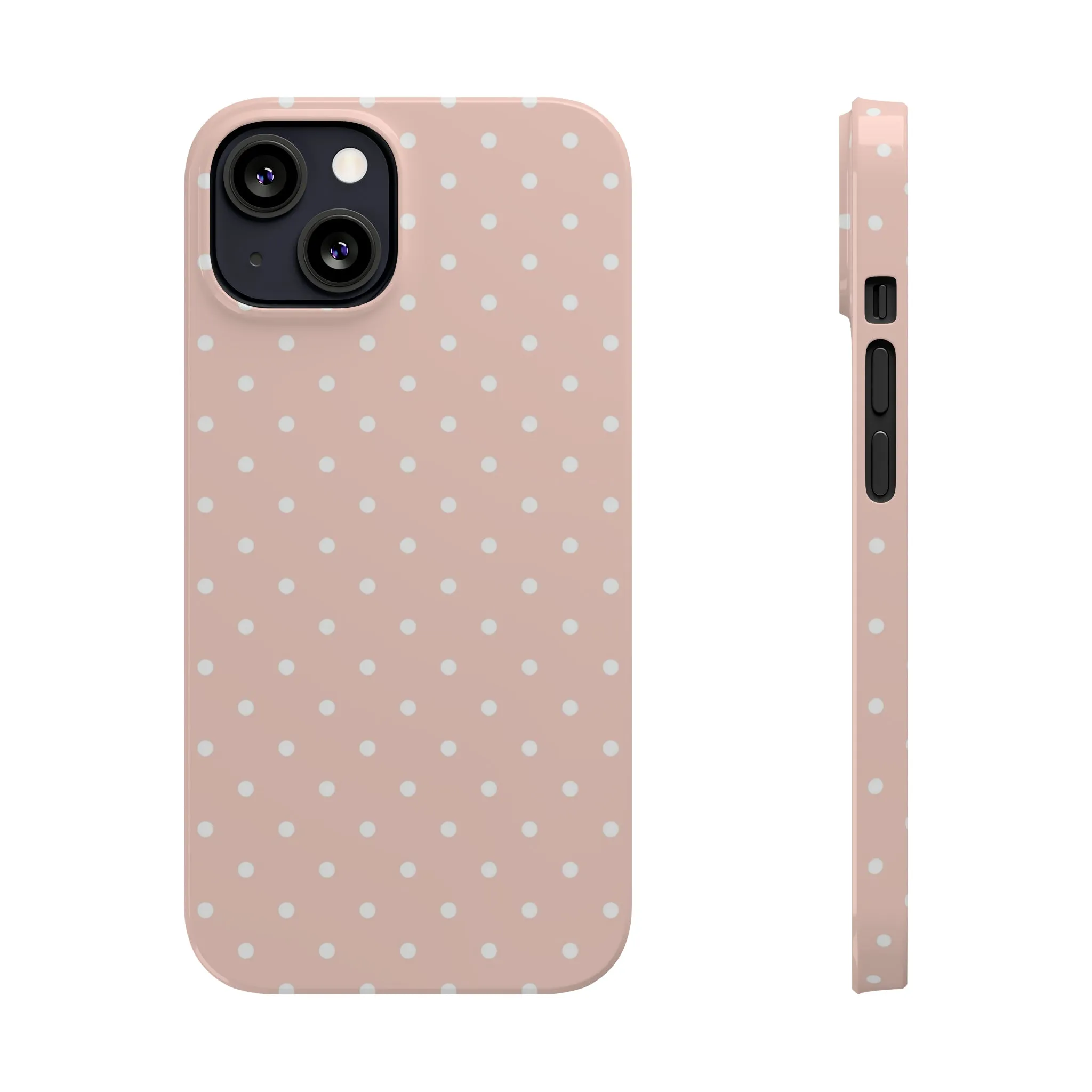 Pink background White Polka Dots Design Sleek Elegance Wireless-Charging Compatible Phone Case Slim Phone Case compatible with over 20 iphone models