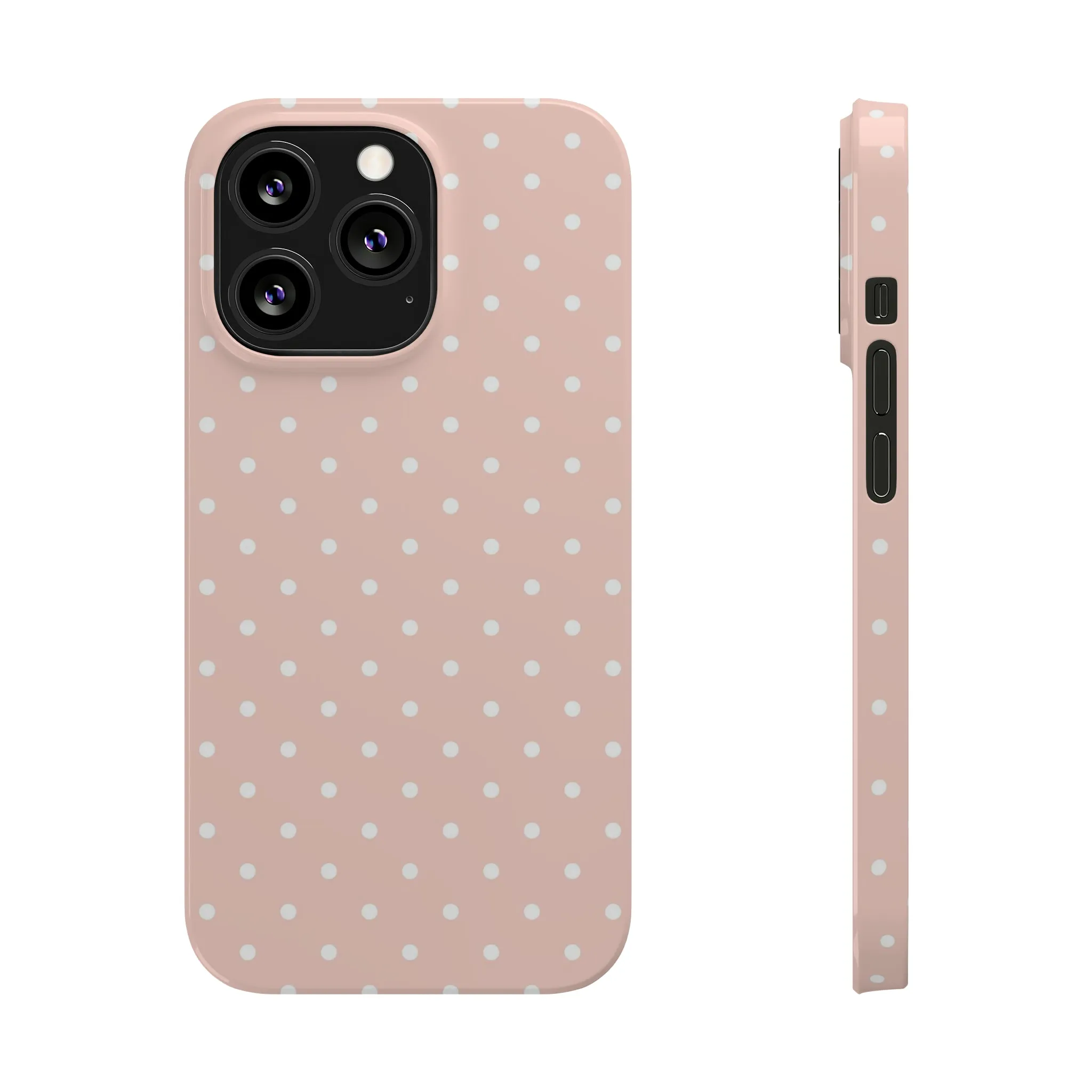 Pink background White Polka Dots Design Sleek Elegance Wireless-Charging Compatible Phone Case Slim Phone Case compatible with over 20 iphone models