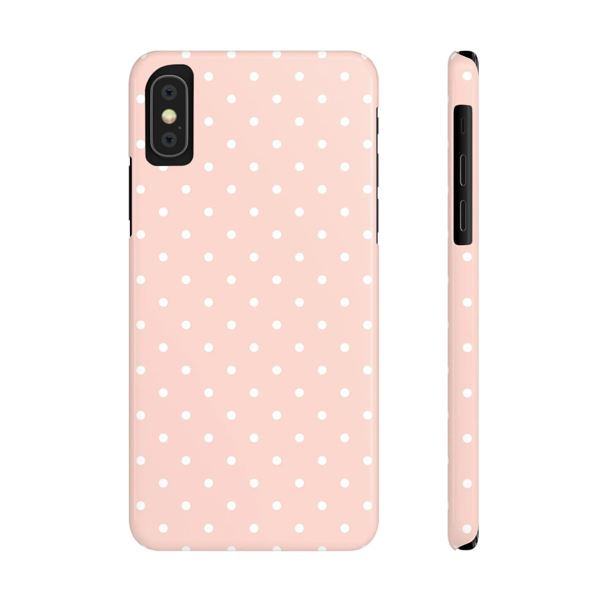 Pink background White Polka Dots Design Sleek Elegance Wireless-Charging Compatible Phone Case Slim Phone Case compatible with over 20 iphone models