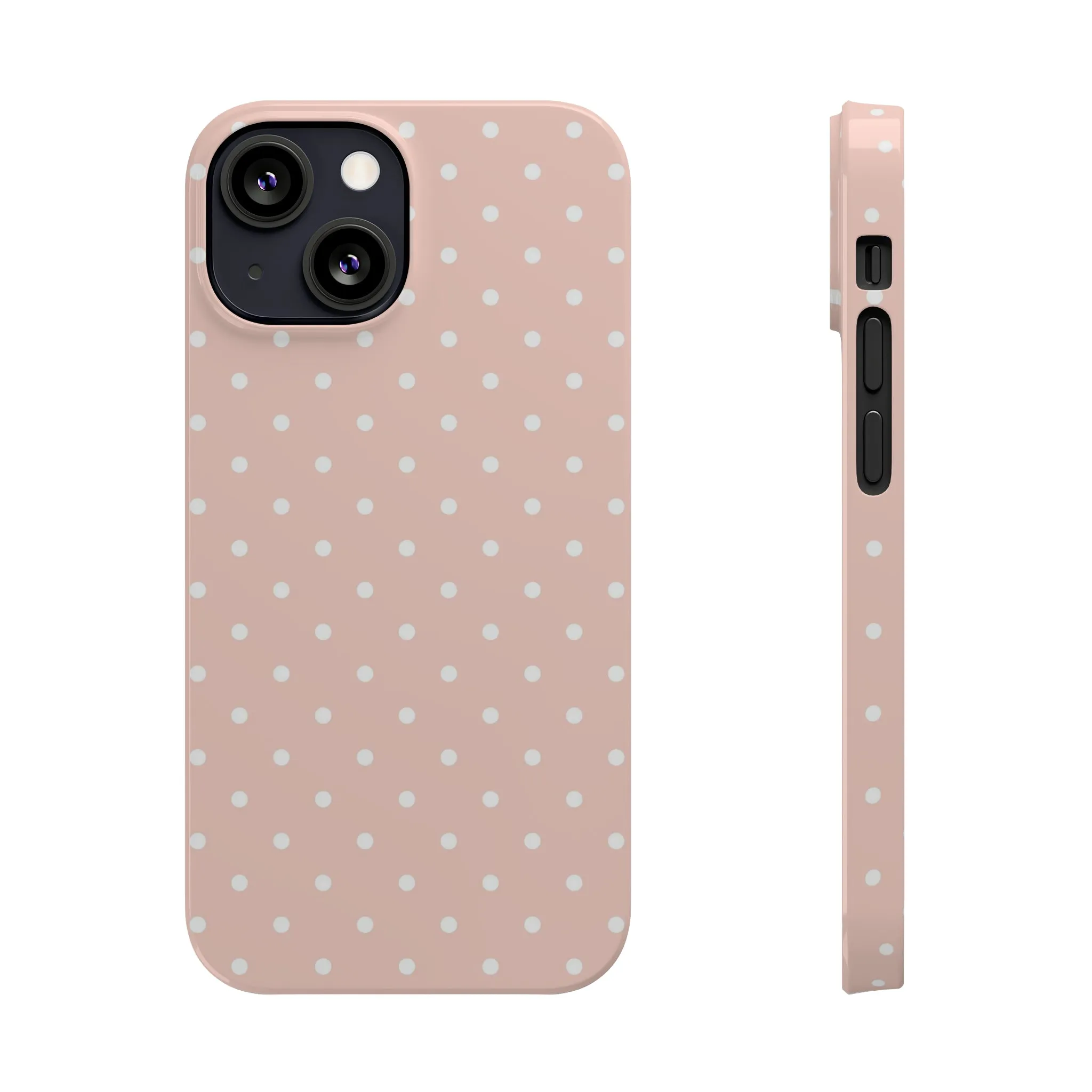 Pink background White Polka Dots Design Sleek Elegance Wireless-Charging Compatible Phone Case Slim Phone Case compatible with over 20 iphone models