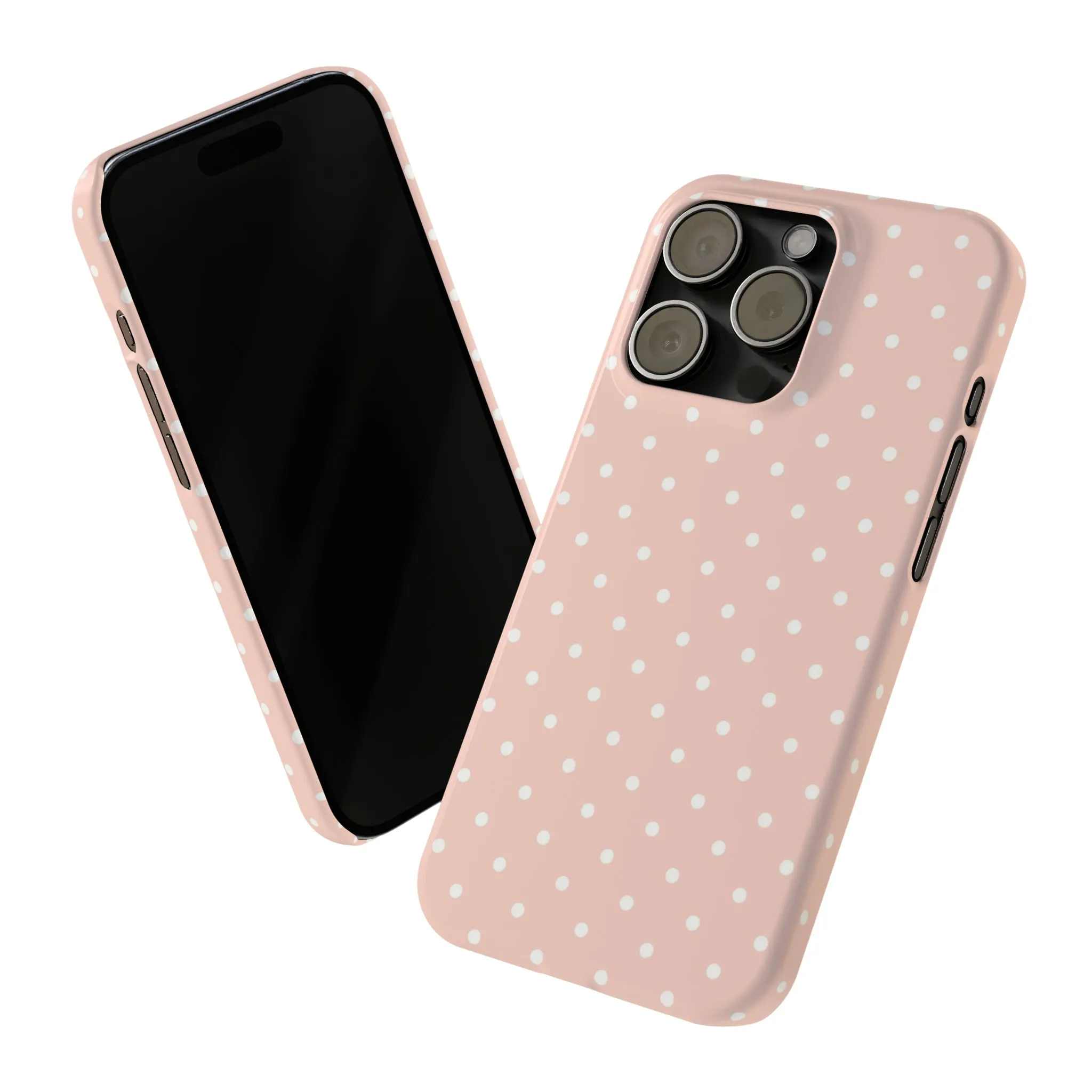 Pink background White Polka Dots Design Sleek Elegance Wireless-Charging Compatible Phone Case Slim Phone Case compatible with over 20 iphone models