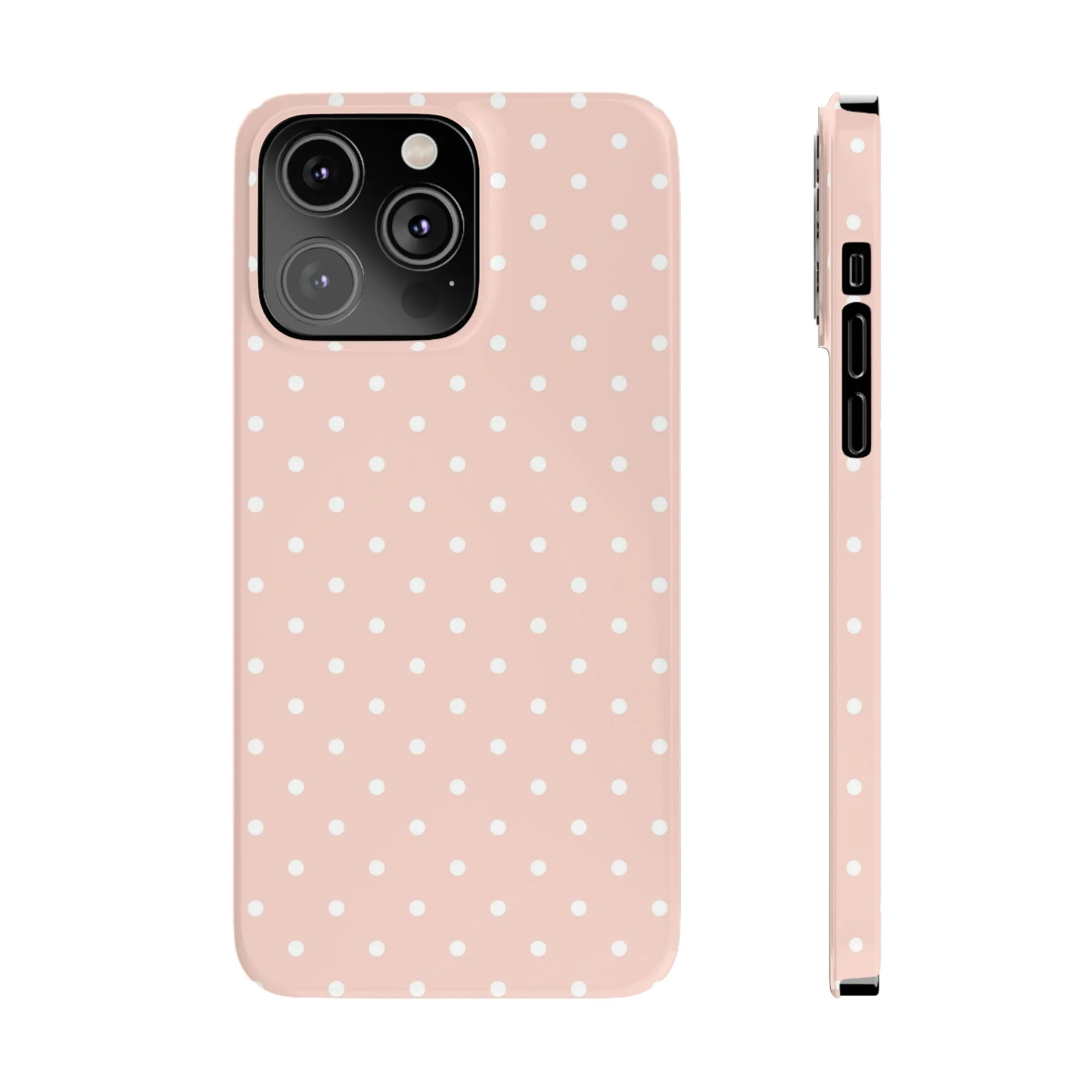 Pink background White Polka Dots Design Sleek Elegance Wireless-Charging Compatible Phone Case Slim Phone Case compatible with over 20 iphone models