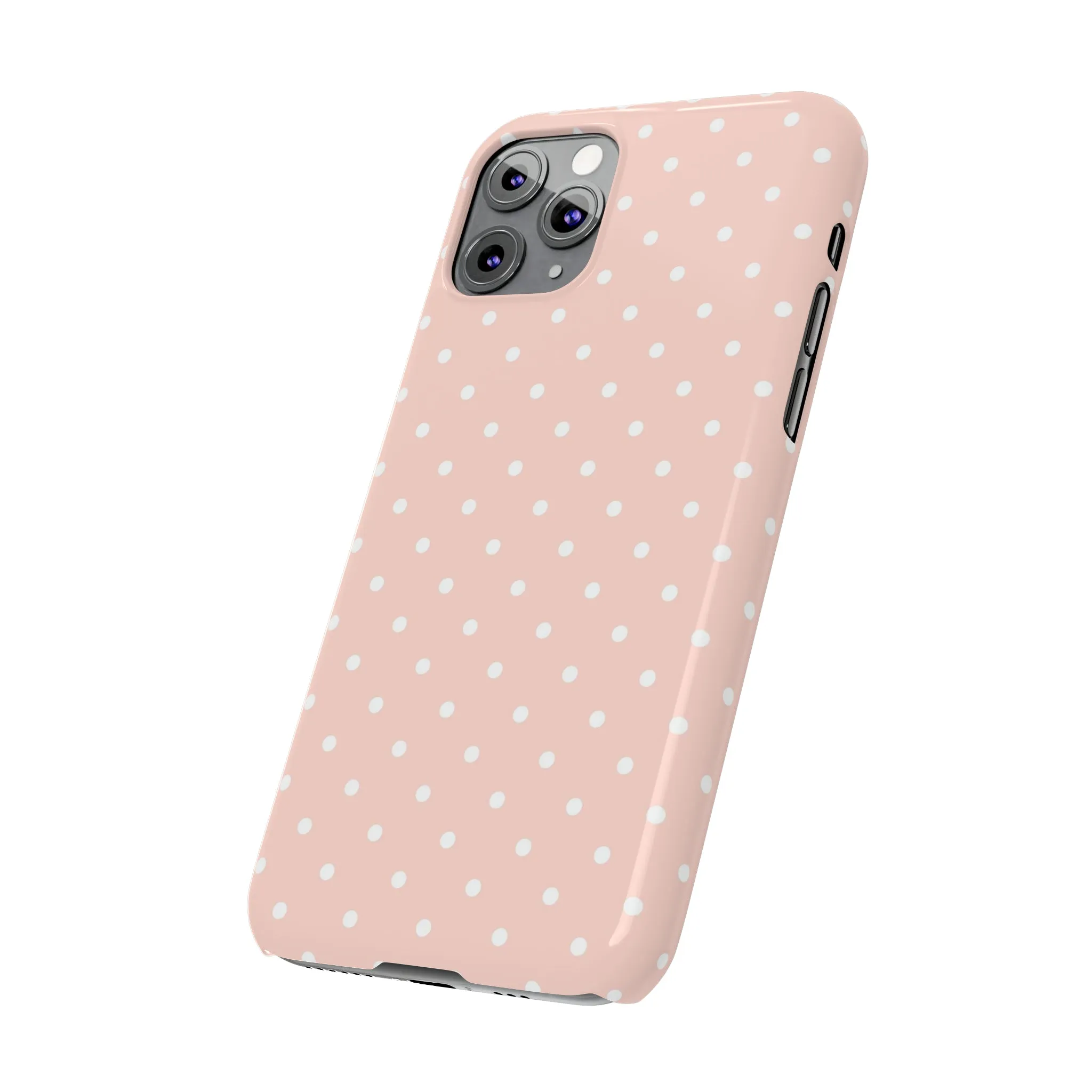 Pink background White Polka Dots Design Sleek Elegance Wireless-Charging Compatible Phone Case Slim Phone Case compatible with over 20 iphone models